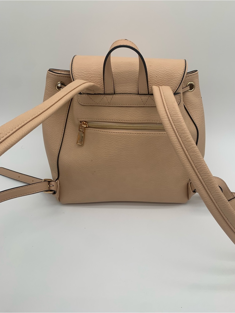 Poppy & Peonies Nude Pebbled Leather Drawstring Backpack - Picture 11 of 16